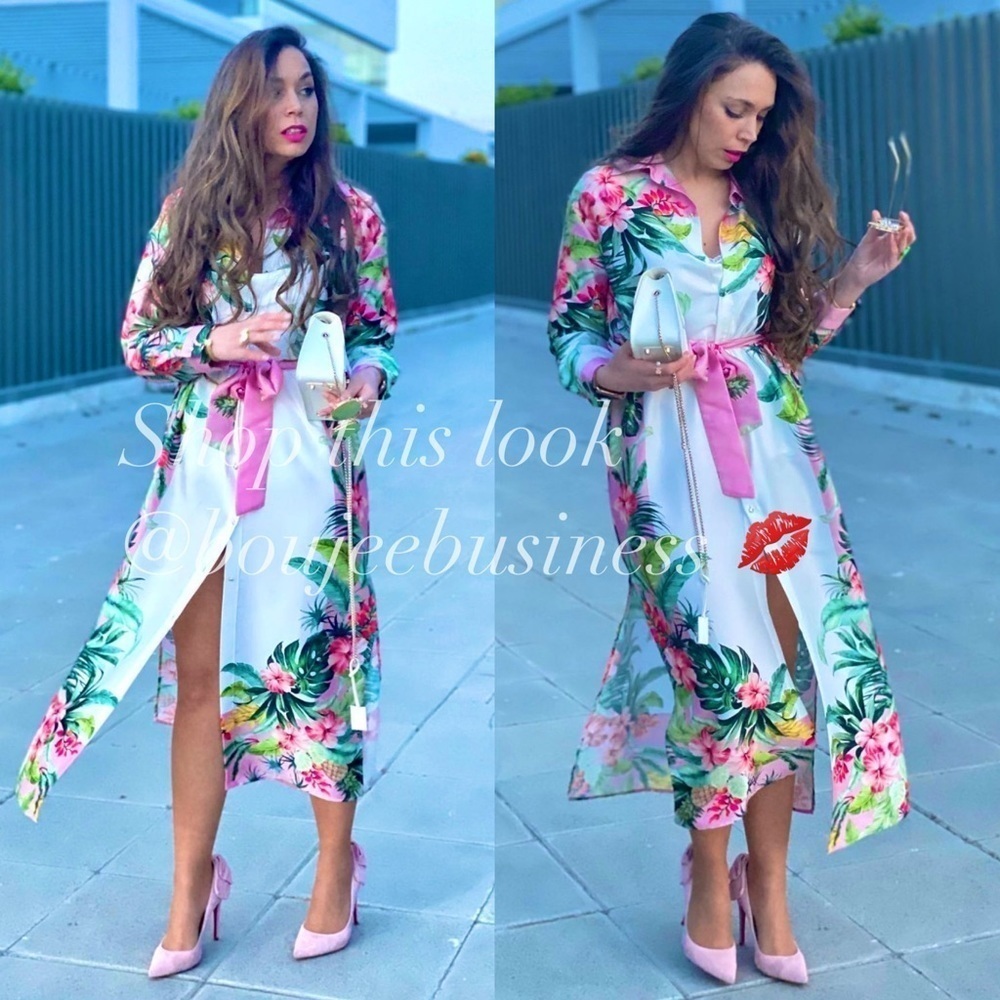 ZARA Tropical Print Shirt Dress